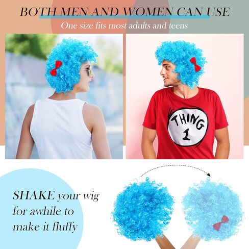 Jutom 2 Pieces Blue Wig Blue Afro Wig Funky Blue Thing Wig Blue Fuzzy Costume Wig for 100th Day of School Halloween Costume Party in Saudi Arabia
