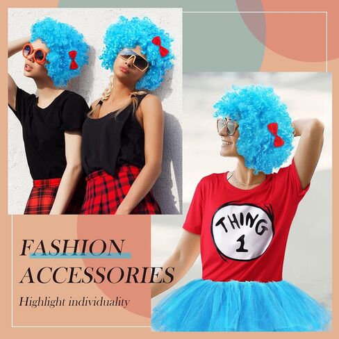 Jutom 2 Pieces Blue Wig Blue Afro Wig Funky Blue Thing Wig Blue Fuzzy Costume Wig for 100th Day of School Halloween Costume Party in Saudi Arabia