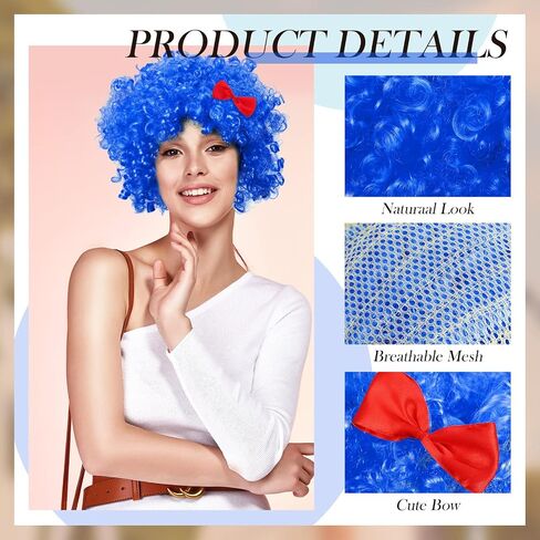 Jutom 2 Pieces Blue Wig Blue Afro Wig Funky Blue Thing Wig Blue Fuzzy Costume Wig for 100th Day of School Halloween Costume Party in Saudi Arabia