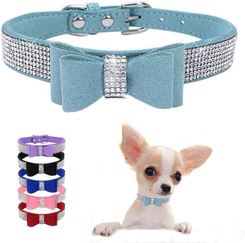 Small Dog Collars for Female Dogs, Cute Bling Rhinestone Crystal with Bow Tie Glitter Diamond Bowtie Puppy Collars for XS Small Medium Pet Girls Dogs Cats (Black, S) in Saudi Arabia