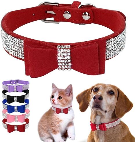 Small Dog Collars for Female Dogs, Cute Bling Rhinestone Crystal with Bow Tie Glitter Diamond Bowtie Puppy Collars for XS Small Medium Pet Girls Dogs Cats (Black, S) in Saudi Arabia