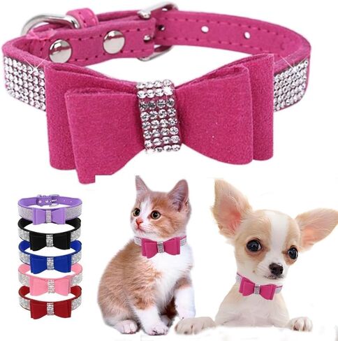 Small Dog Collars for Female Dogs, Cute Bling Rhinestone Crystal with Bow Tie Glitter Diamond Bowtie Puppy Collars for XS Small Medium Pet Girls Dogs Cats (Black, S) in Saudi Arabia