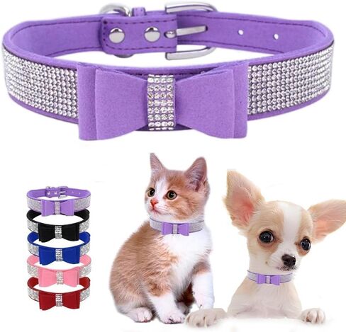 Small Dog Collars for Female Dogs, Cute Bling Rhinestone Crystal with Bow Tie Glitter Diamond Bowtie Puppy Collars for XS Small Medium Pet Girls Dogs Cats (Black, S) in Saudi Arabia