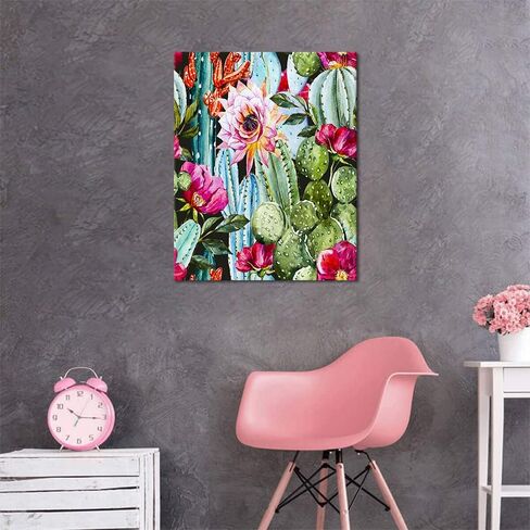 طلاء الصبار بالأرقام للبالغين المبتدئين، مجموعة طلاء رقمي للرسم الزيتي على القماش، طلاء أكريليك بالأرقام للمبتدئين في الأعمال الفنية النباتية الصحراوية وغرفة المعيشة وغرفة النوم المنزلية - 16 × 20 بوصة in Kuwait