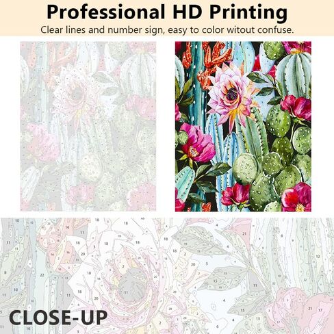 طلاء الصبار بالأرقام للبالغين المبتدئين، مجموعة طلاء رقمي للرسم الزيتي على القماش، طلاء أكريليك بالأرقام للمبتدئين في الأعمال الفنية النباتية الصحراوية وغرفة المعيشة وغرفة النوم المنزلية - 16 × 20 بوصة in Kuwait