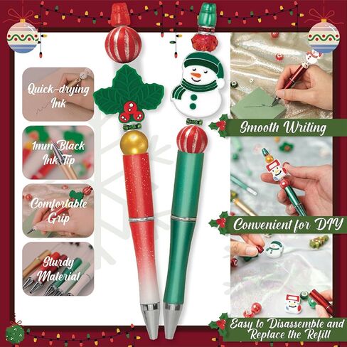 Axolotl 12 Pcs Christmas Beadable Pens, Silicone focal Beads Plastic Pens 75 Pcs Bulk DIY Kits Sets, Ballpoint Pen Black Ink, Gifts for Making DIY in Saudi Arabia