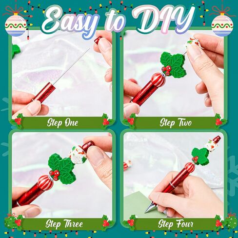 Axolotl 12 Pcs Christmas Beadable Pens, Silicone focal Beads Plastic Pens 75 Pcs Bulk DIY Kits Sets, Ballpoint Pen Black Ink, Gifts for Making DIY in Saudi Arabia