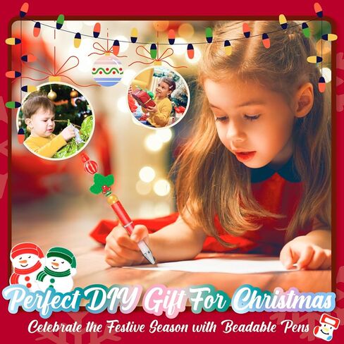 Axolotl 12 Pcs Christmas Beadable Pens, Silicone focal Beads Plastic Pens 75 Pcs Bulk DIY Kits Sets, Ballpoint Pen Black Ink, Gifts for Making DIY in Saudi Arabia