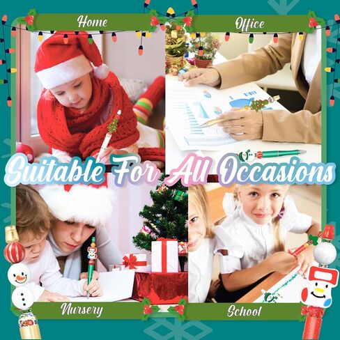 Axolotl 12 Pcs Christmas Beadable Pens, Silicone focal Beads Plastic Pens 75 Pcs Bulk DIY Kits Sets, Ballpoint Pen Black Ink, Gifts for Making DIY in Saudi Arabia
