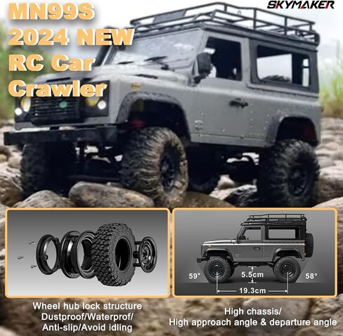 Skymaker 2024 New MN99S 1:12 RC Jeep Off-Road RC Car 4x4 2.4G نسبة كاملة 4WD تسلق سيارة RC زاحفة مع أضواء شاحنة بيك اب مع بطاريتين 1200 مللي أمبير في الساعة in Kuwait