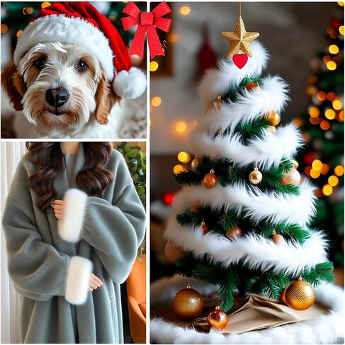4 Pieces Faux Fur Trim, Soft Christmas Fabric Strips Faux Fur Ribbon Trim for Christmas Tree Garlands Decor DIY Craft Costume Sewing, 2 Inch x 4.9 Feet in Saudi Arabia