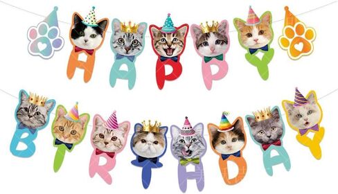 Cute Cat Theme Birthday Party Decorations Party Supplies Kit, Includes Cat Party Banner with 1pcs Cake Topper, 12pcs Cupcake Toppers Decor Birthday for Kids Girls in Saudi Arabia