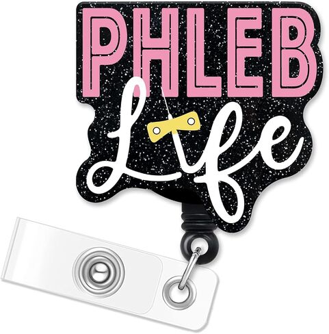 ERHACHAIJIA Phleb Life Retractable Black Glitter Badge Reel with Alligator Clip, Funny Blood Drawer ID Card Badge Holder Gift for Nurses Doctors Phlebotomist CAN Phleb Technician Lab Technician in Saudi Arabia