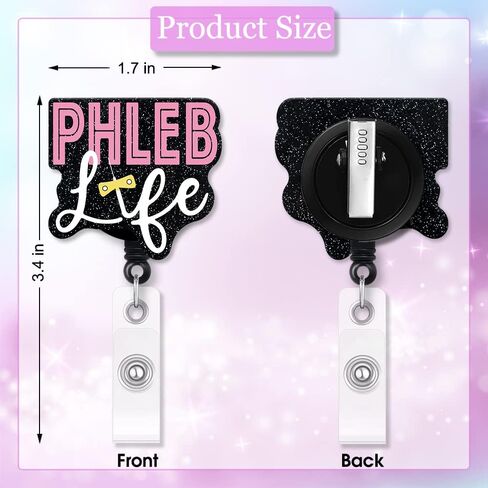 ERHACHAIJIA Phleb Life Retractable Black Glitter Badge Reel with Alligator Clip, Funny Blood Drawer ID Card Badge Holder Gift for Nurses Doctors Phlebotomist CAN Phleb Technician Lab Technician in Saudi Arabia