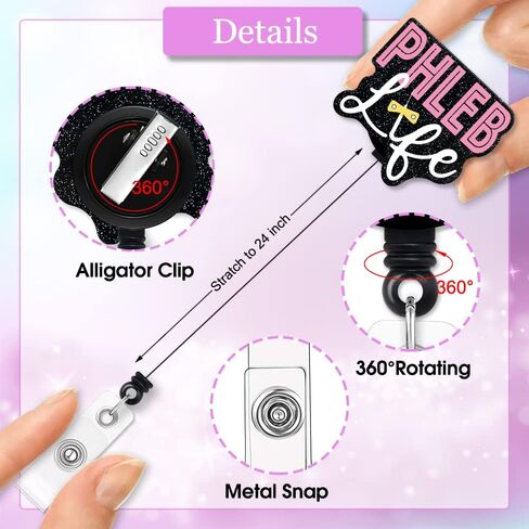 ERHACHAIJIA Phleb Life Retractable Black Glitter Badge Reel with Alligator Clip, Funny Blood Drawer ID Card Badge Holder Gift for Nurses Doctors Phlebotomist CAN Phleb Technician Lab Technician in Saudi Arabia