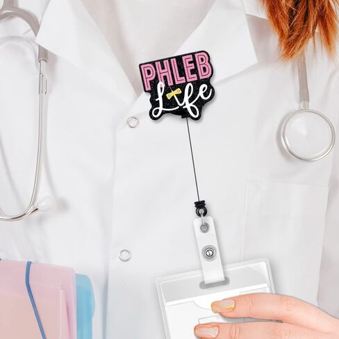ERHACHAIJIA Phleb Life Retractable Black Glitter Badge Reel with Alligator Clip, Funny Blood Drawer ID Card Badge Holder Gift for Nurses Doctors Phlebotomist CAN Phleb Technician Lab Technician in Saudi Arabia