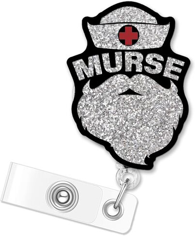ERHACHAIJIA Murse Retractable Silver Glitter Badge Reel with Clip, Funny ID Card Badge Holder Gift for Men Nurses Murse Veterinarian Male Nurse CRNA ER ICU Nurse RN EN L&D OB NICU, Nurse Day Gift in Saudi Arabia