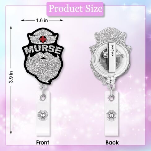 ERHACHAIJIA Murse Retractable Silver Glitter Badge Reel with Clip, Funny ID Card Badge Holder Gift for Men Nurses Murse Veterinarian Male Nurse CRNA ER ICU Nurse RN EN L&D OB NICU, Nurse Day Gift in Saudi Arabia