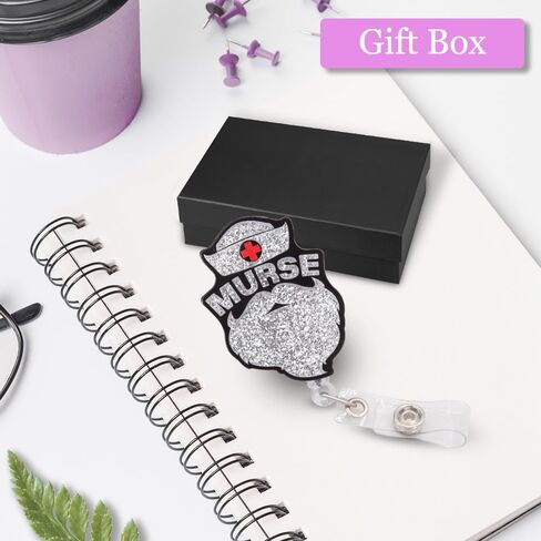 ERHACHAIJIA Murse Retractable Silver Glitter Badge Reel with Clip, Funny ID Card Badge Holder Gift for Men Nurses Murse Veterinarian Male Nurse CRNA ER ICU Nurse RN EN L&D OB NICU, Nurse Day Gift in Saudi Arabia