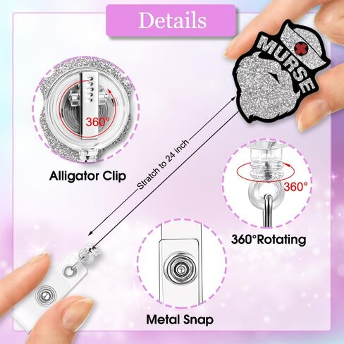 ERHACHAIJIA Murse Retractable Silver Glitter Badge Reel with Clip, Funny ID Card Badge Holder Gift for Men Nurses Murse Veterinarian Male Nurse CRNA ER ICU Nurse RN EN L&D OB NICU, Nurse Day Gift in Saudi Arabia