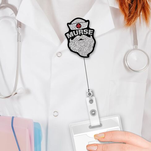 ERHACHAIJIA Murse Retractable Silver Glitter Badge Reel with Clip, Funny ID Card Badge Holder Gift for Men Nurses Murse Veterinarian Male Nurse CRNA ER ICU Nurse RN EN L&D OB NICU, Nurse Day Gift in Saudi Arabia