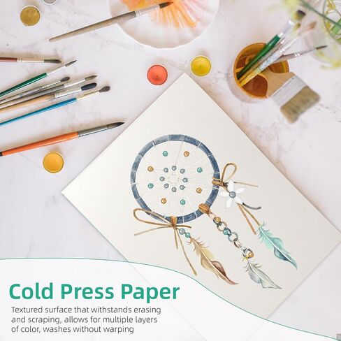 Phinus 18 Sheets Watercolor Paper 9x12 Inch, Cold Press Watercolor Sketchbook (140lb/300gsm), Tape Bound Watercolor Paper Pad for Adults Kids, Mixed Media, Markers and Art Journaling in Kuwait