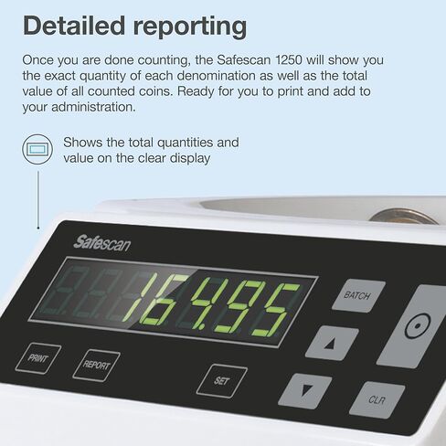 Safescan 1250 USD Coin Counter That Quickly Value Counts and Sorts Mixed USD Coins - Coin Sorter That Sorts Coins per Denomination - Money Counting Machine for Continuous Coin Counting in Kuwait