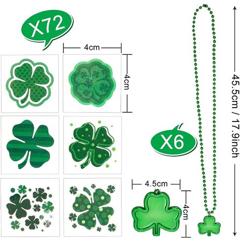 Whaline 84 Pcs St. Patrick's Day Party Favor Set with 6 Pcs St. Patrick Shamrock Headbands, 6 Pcs Clover Necklaces and 72Pcs Shamrock Tattoo Stickers for St. Patrick Irish Party Decorations in Saudi Arabia