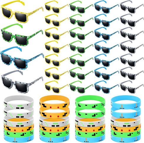 Geyoga 48 جهاز كمبيوتر شخصى Pixelated Game Party Supplies 24 جهاز كمبيوتر شخصى Pixel Gamer النظارات الشمسية Pixelated Glasses 24 جهاز كمبيوتر شخصى Pixelated Theme سوار سيليكون الأساور للأطفال البالغين لاعب زينة عيد ميلاد صالح in Kuwait