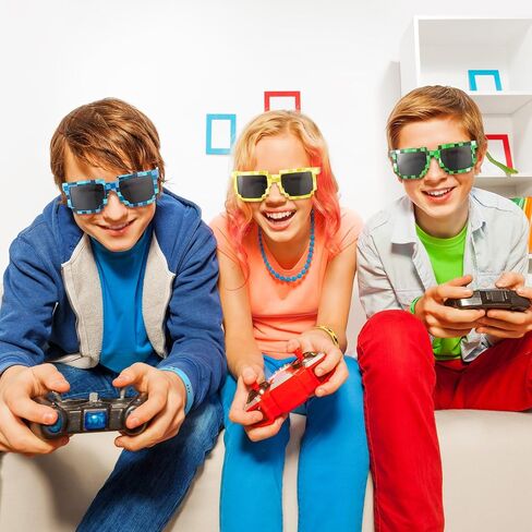 Geyoga 48 جهاز كمبيوتر شخصى Pixelated Game Party Supplies 24 جهاز كمبيوتر شخصى Pixel Gamer النظارات الشمسية Pixelated Glasses 24 جهاز كمبيوتر شخصى Pixelated Theme سوار سيليكون الأساور للأطفال البالغين لاعب زينة عيد ميلاد صالح in Kuwait