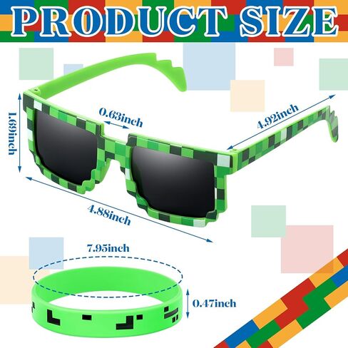Geyoga 48 جهاز كمبيوتر شخصى Pixelated Game Party Supplies 24 جهاز كمبيوتر شخصى Pixel Gamer النظارات الشمسية Pixelated Glasses 24 جهاز كمبيوتر شخصى Pixelated Theme سوار سيليكون الأساور للأطفال البالغين لاعب زينة عيد ميلاد صالح in Kuwait