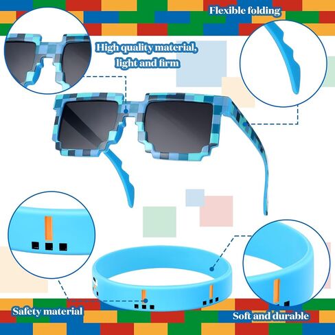 Geyoga 48 جهاز كمبيوتر شخصى Pixelated Game Party Supplies 24 جهاز كمبيوتر شخصى Pixel Gamer النظارات الشمسية Pixelated Glasses 24 جهاز كمبيوتر شخصى Pixelated Theme سوار سيليكون الأساور للأطفال البالغين لاعب زينة عيد ميلاد صالح in Kuwait