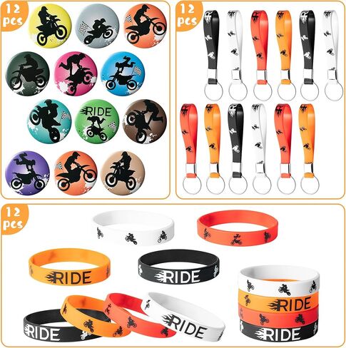 مجموعة لوازم حفلات أعياد الميلاد من ANGOLIO مكونة من 36 قطعة من ANGOLIO تتضمن أساور المعصم وشارات أزرار موتوكروس وسلسلة مفاتيح لمستلزمات حفلات الدراجات النارية لصالح الأطفال والمراهقين ومحبي موتوكروس in Kuwait