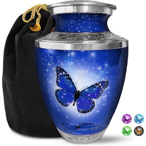 Cremation Urns for Human Ashes - Dark Blue Butterfly Large Decorative Urn for Adult Men & Women - Burial Urns for Adult Human Ashes