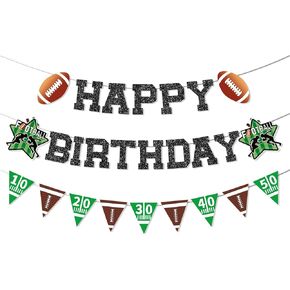 Glitter Football Birthday Decorations Banner NO DIY Football Theme Black Happy Bady Bunting Sign Party with Football Birthday Decorations for Football Themed Game Sport Birthday Party Supplies