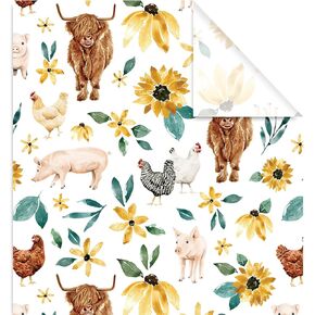JarThenaAMCS 6 Sheets Highland Cow Sunflower Wrapping Paper -Not Roll- Gift Wrap Paper Decorative Art Paper Folded Flat for DIY Crafts Birthday Party Favors Supplies, 19.7 x 27.6 Inch