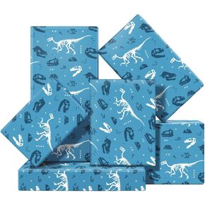 Geology Anthropology Tyrannosaurus Rex Dinosaur Fossil Bones Sketches On Blue Wrapping Paper 4 Sheets 28" x 20" Per Sheet 15 sq. ft. ttl For Kids Geologists Jurassic Period Lover Gift Wrap