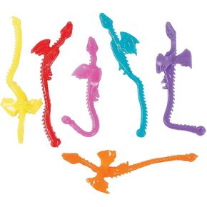 Fun Express Mini Sticky Dragons on a String - Party Favors, Giveaways, Novelty Toys for Kids - Perfect for Goodie Bags & Classroom Rewards - Set of 72