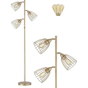 WOXXX Industrial Floor Lamp for Living Room Bright Lighting Tall Stand Up Lamp Farmhouse Rustic Modern Gold Tree Floor Lamps for Bedrooms, Office with Reading Light Standing Lamp 3 LED Bulbs Included