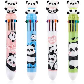 PLwelth Multicolor Ballpoint Pen 0.5mm Cute Cartoon Panda Ballpoint Pen 10-in-1 Colored Retractable Animal Ballpoint Pens for Office Supplies Back to School Gifts for Her Him Assorted Ink(4-Count)