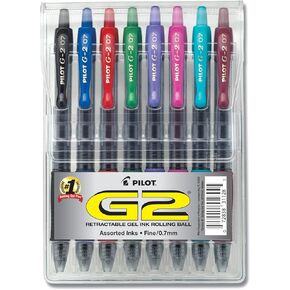 PILOT G2 Premium Refillable and Retractable Rolling Ball Gel Pens, Fine Point, Assorted Color Inks, 8-Pack (31128)