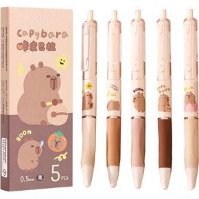 5 Pcs Cute Retractable Pens Gel Ink Pens Cute Pen 0.5mm Black Ink Writing Pen Office School Supplies for Women Girls Boy Men (Capybara)