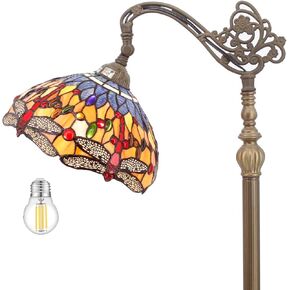 WERFACTORY Tiffany Floor Lamp Orange Blue Stained Glass Dragonfly Arched Lamp 12X18X64 Inch Gooseneck Adjustable Corner Standing Reading Light Decor Bedroom Living Room S168 Series
