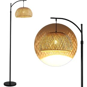 Bamboo Floor Lamp for Living Room,Arc Floor Lamp with 3 Color Temperatures,78",Foot Switch,Height Adjustable,Farmhouse Rustic Floor Lamps for Bedroom(Bulbs Not Included) in Saudi Arabia