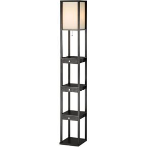 Adesso 3450-01 Murray 72" Tall Floor Lamp with Storage Shelves, Drawers. Durable MDF Lighting Equipment with Wood Veneer Finishing. Home Decor Accessory