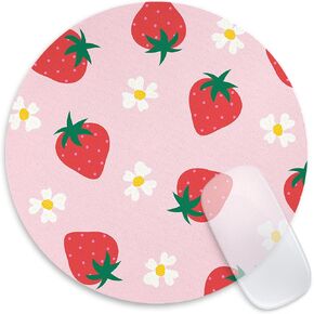 Seorsok Strawberry Round Mouse Pad,Cute Funny Mouse pad for Laptop Gaming,Washable Women Office Mouse Pads with Lycra Cloth,Non-Slip Rubber Base,Small Size7.7"x7.7"Inch,Pink Strawberry