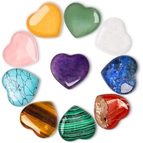 Crystals and Healing Stones Rose Quartz Heart Crystals 100% Natural Crystal Cute Mini Pocket Stones Palm Worry Stone Bulk Chakra Crystals and Stones for Women with Gift Box (20PCS)