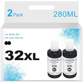 Ankink 31 32XL Black Ink Refill Bottle Set Replacement for HP 32 XL Compatible for HP Smart Tank 5000 5101 6001 7301 7602,Plus 651 551 555 450 455 457,Ink Tank 310 319 Printer(140ML,2 Pack)
