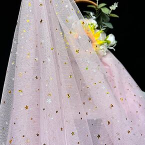Glitter Tulle Fabric Rolls 63 inch by 5 Yards Navy Blue Gold Star Moon Sequin Tulle Netting Fabric for Tutu Skirt Sewing DIY Crafts Wedding Birthday Baby Shower