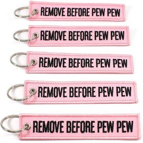 Rotary13B1 Remove Before PEW PEW Key Chains - Pink/White - 5 pieces